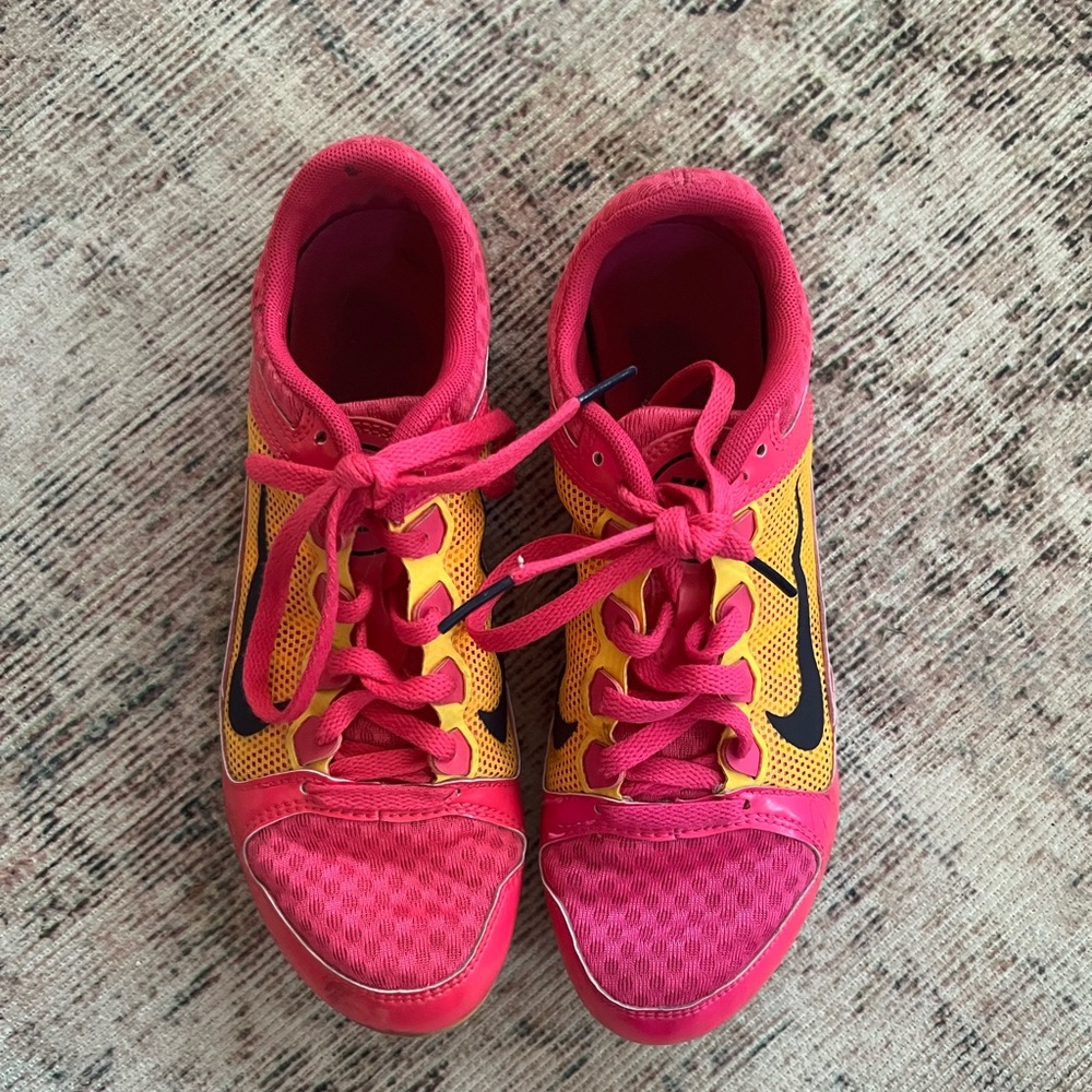 Nike Pink and Yellow Track Spikes - Picture 2 of 5